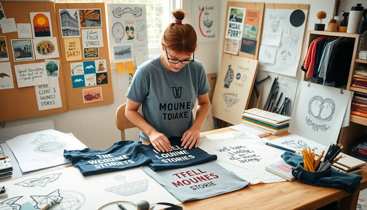 a Kid is folding T-Shirt at the desk 