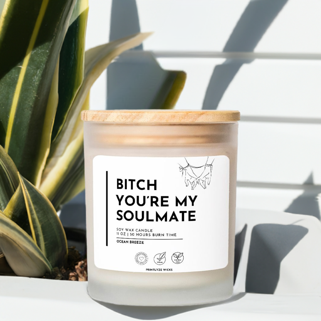 Bitch You're My Soulmate Candle Frosted Glass (Hand Poured 11 oz) - Printlyze