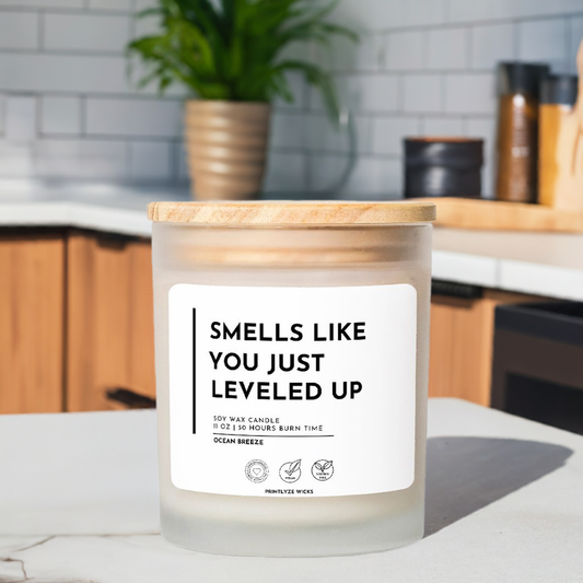 Smells Like You Just Leveled Up Candle Frosted Glass (Hand Poured 11 oz) - Printlyze