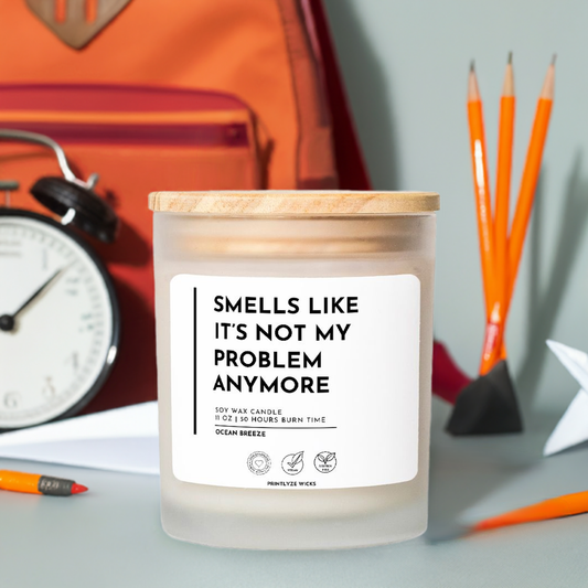 Smells Like It's Not My Problem Anymore Funny Vegan Hand Poured Candle 11 oz - Printlyze